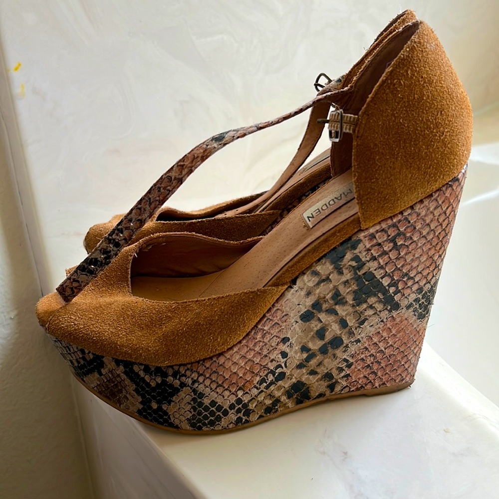 Steve Madden snake print suede platform wedges